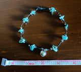 Dainty Faux Turquoise Silver Tone Beaded Bell Fashion Bracelet