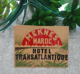 Vintage Meknes Hotel Luggage Sticker Label Transatlantique