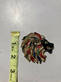 Vintage Lion With Rhinestones Gold Tone Enamel Painted Multicolor Pin Brooch