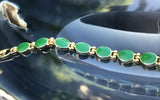 Vintage Estate 24K GP Gold Plated Green Stone Link Bracelet