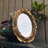 Antique Ornate Gold Gilt Small Hanging Wall Decorative High Relief Vanity Mirror