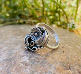 Signed Bear Claw Sterling Silver 925 Flower Blossom Floral Feather Ring Size 6.5