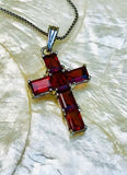 Sterling Silver 925 Red Rhinestone Cross Necklace