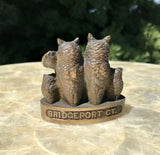 Anique DE OXIDIZED M Co BRIDGEPORT Ct Owl Family Bronze Advertising Paperweight