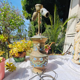 Antique Brass Gold Tone Colorful Cloisonne Enamel Ornate 2 Bulb Lamp Light Decor