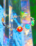 Sterling Silver 925 Greek Eye Protection Rainbow Art Glass Bead Link Bracelet