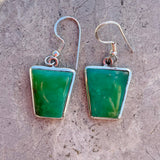 Sterling Silver 925 Trapezoid Jade Tone Green Gem Stone Dangle Earrings 6.5g