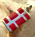 Bold Red Enamel Silver Tone Rectangle Modernist Pendant