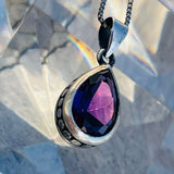 Sterling Silver 925 Amethyst Stone Tear Drop Pendant Box Chain Necklace 4.4g