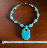 Statement Blue & Silver Tone Faux Turquoise Stone Beaded Fashion Necklace