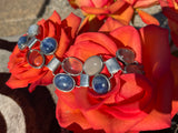 62g Vintage Sterling Silver 925 Blue Fluorite Multi Gem Stone Hinged Bracelet