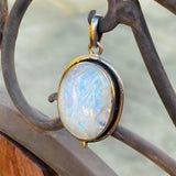 Vintage Sterling Silver 925 Large Oval Moonstone Moon Stone Pendant Charm 7.6g