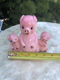 Vintage Pink Painted Triple Pig Ceramic Porcelain Coin Piggy Sitting Pigs Bank