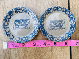 Vintage Ceramic Cow Dairy Blue Speckled Trinket Dish Plate Set of 2 Small Plates
