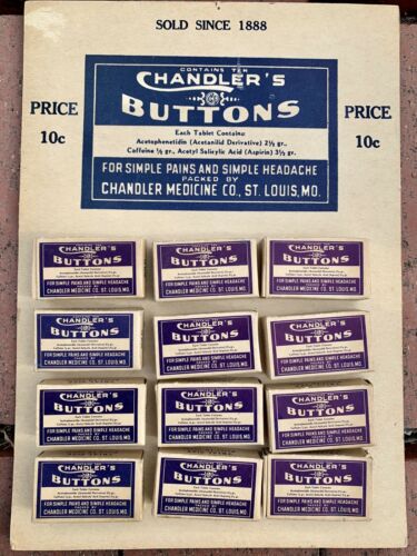 Vintage Nos Chandlers Buttons Hanging Store Display Sign w/ 12 Packages