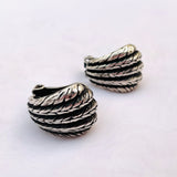 Vintage Silver Tone Textured Clam Shell Metal Clip On Fashion Earrings