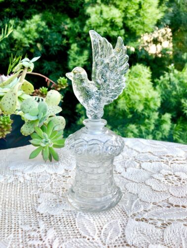Rare Vintage Ornate Glass Perfume Bottle W Bird Stopper