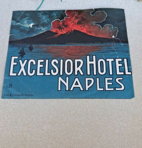 Vintage Excelsior Hotel Luggage Label Naples