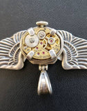 Handcrafted Sterling Silver "Time Flies" Bootleg Jewelry Brand Steampunk Gold Watch Wings Pendant