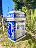 Antique Blue & White Chinese Artist Signed Jar Vase Container With Lid
