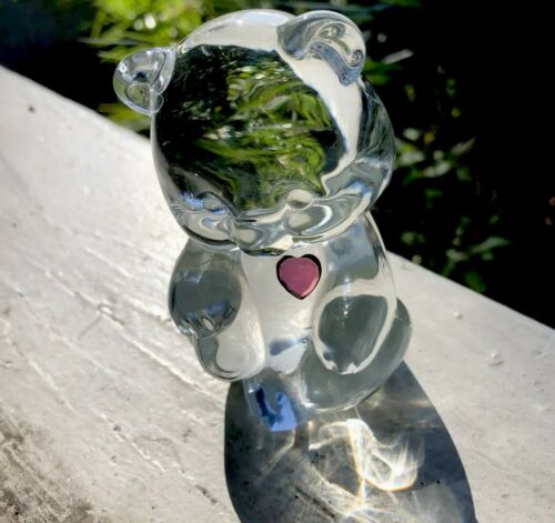Signed Fenton Decorative Glass Bear Figurine W Purple Heart