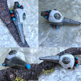 Vintage Tibetan Shell Horn Trumpet Conch With Turquoise Coral & Silver Accents