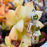 Vintage Sterling Silver 925 Peridot & Citrine Gem Stone Dangle Earrings 6.5g