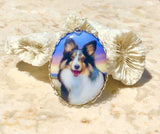 Vintage Collie Dog Portrait style Oval Multicolor Pendant