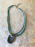 Vintage Artisan Green Blue Turquoise + Sterling Silver Necklace