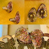 Vintage Lucite Aurora Borealis Confetti Metallic Mixed Retro Clip on Earrings
