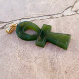 Vintage Green Jade Jadeite Stone Ankh Ansate Egyptian Eternal Life Cross Pendant