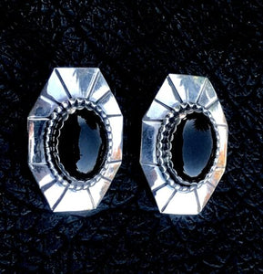 Vintage Hallmarked Sterling Silver 925 Black Onyx Pierced Earrings