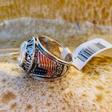 Silver Tone Proud American Clear Gemstone American Flag USA Pride Ring Size 9