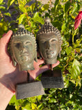 Vintage Metal Bronze Verdigris Green Tone Buddha Head Mounted Buddhist Decor Set