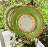 Set of 2 Rare TK Thun Bohemia Czechoslovakia 24K Gold Gilt Green Dinner Plates