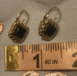 LCI Signed Black& Gold Tone Drop Earrings Liz Claiborne