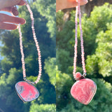 Vintage Signed 925 Sterling Silver Rhodochrosite Pink Stone Pendant Necklace 35g