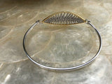 925 Sterling Silver 2 Tone Leaf Design Bangle Bracelet Vintage