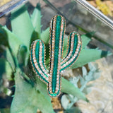 Vintage Enamel Emerald Green Cactus Desert Rhinestone Fashion Brooch Pin