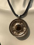 Vintage Tiger’s Eye Stone Round Swirl Ethnic Tribal Silver Tone Metal Necklace