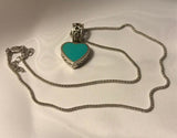 Vintage Sterling Silver Signed 925 Blue Turquoise Stone Heart Pendant Necklace
