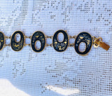 Damascene Vintage Gold Tone Black Japanese Amita Japan Link Bracelet