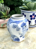 Rare Antique Signed Blue + White Floral Bird Butterfly Motif Porcelain Vase Jar