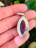 Vintage Sterling Silver 925 Amethyst Gem Stone Rounded Oval Shape Pendant 7.8g