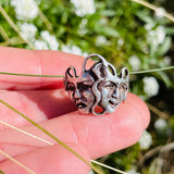 Vintage Comedy Tragedy Happy Sad Theatre Face Masks Sterling Silver 925 Ring 6