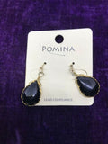 Medium Black Teardrop Pomina Hand-Crafted Gold Wire Wrap Stone Earrings