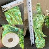 Antique Asian Chinese Woman Green Porcelain Ceramic Art Figurine Statue