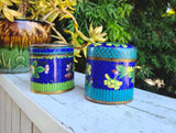 Antique Chinese Cloisonné Enamel Floral Cylindrical Trinket Box Ginger Jar Set