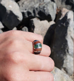 Vintage Taxco Mexico 925 Sterling Silver Multi Stone Ring (Jade, Onyx, Goldstone)