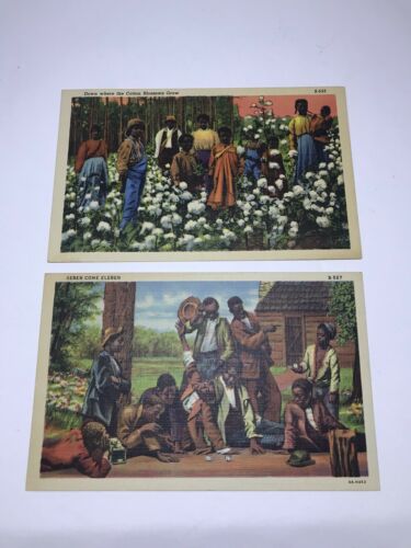 Southern Scenes, Cotton Picking Scenes Postcards Set Of 2